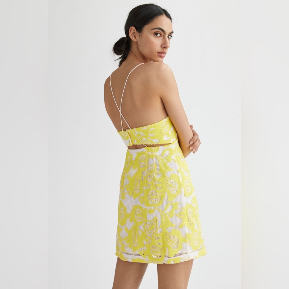 NWT Maeve by Anthropologie Yellow White Floral Embroidered Mini Slip Dress 6 Six - Picture 2 of 11